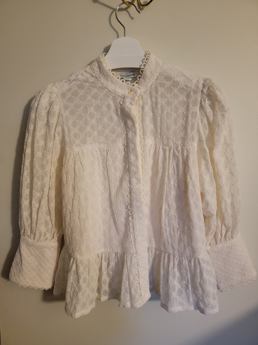 Sundance White Eyelet Ruffle Blouse